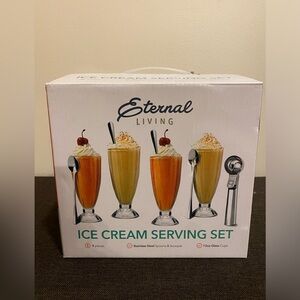 Ice Cream Serving Set - Stainless Steel Spoons ,Scooper and Glass Cups